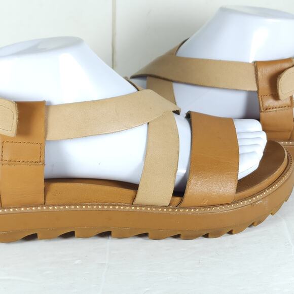 Sorel Women's Grooming US8,5 Tan Leather Criss Cross Platform Slingback Sandals - Picture 16 of 16